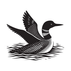 Silhouette of Common loon - Common loon bird Illustration - Common loon bird vector - Black and White Common loon Design.