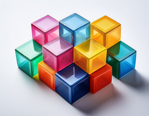Obraz premium vibrant cubes on white background symbolizing innovation and interconnectedness in life and business