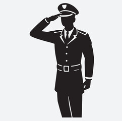 a saluting solder silhouette vector art illustration, vector illustration of a man