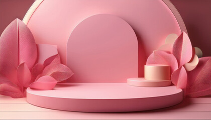 pink product podium stage for product display presentation and branding against pink background