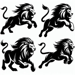 A set of Powerful Lion Silhouette Design