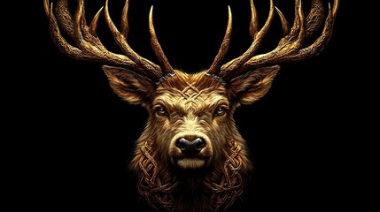 Majestic stag head, adorned with intricate golden designs.