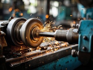 Intense grinding machine with sparks flying in a workshop, symbolizing precision and industry. Perfect for manufacturing, engineering, and metalworking content.