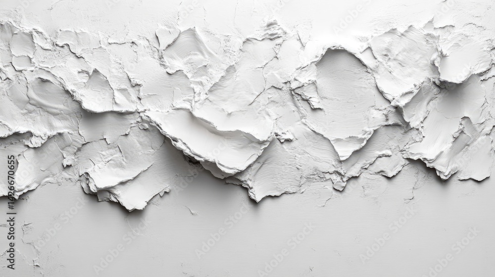 Poster textured white surface with shredded layers minimalist style studio setting artistic perspective
