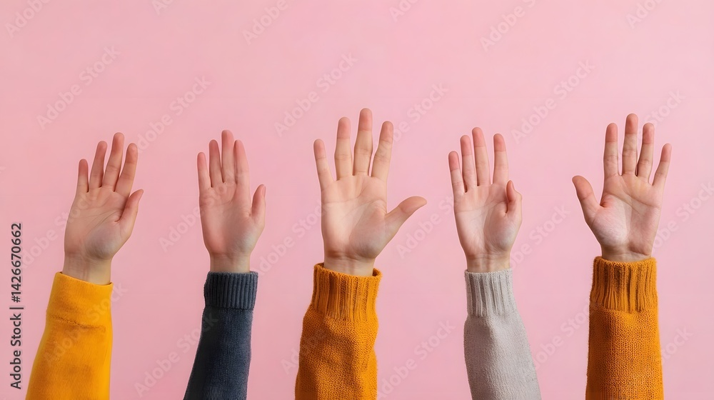 Poster diverse hands gesturing in synchronized communication