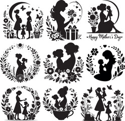 Obraz premium Mother's Day Silhouette Design. Mother's Day Clipart Design.