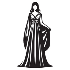 Elegant Roman Stola silhouette, embodying classical Roman style – Roman Stola illustration – Minimalist Roman Stola vector – Ladies dress silhouette

