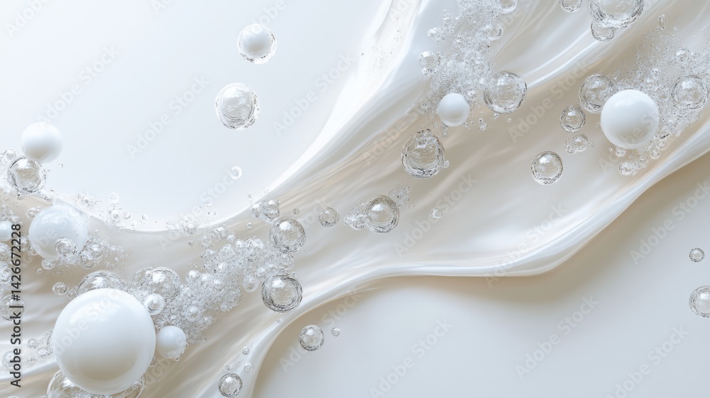 Aufkleber dynamic water droplets flowing over white background abstract art serene environment close-up view