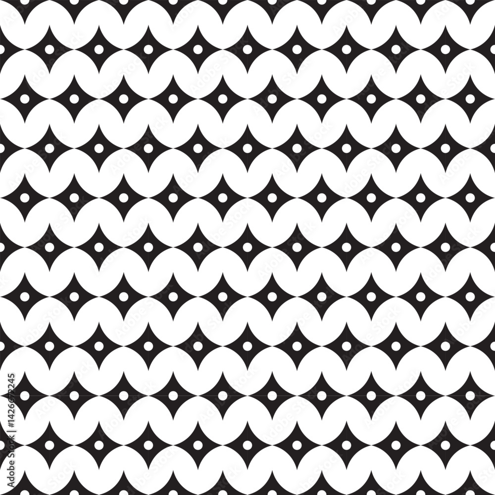 Poster rhythmic waves of black shapes dotted with white circles create a dynamic geometric pattern