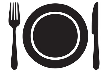 Knife, fork and plate silhouette icon vector illustration
