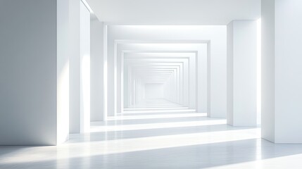Illuminated architectural corridor modern gallery digital art minimalist environment perspective view
