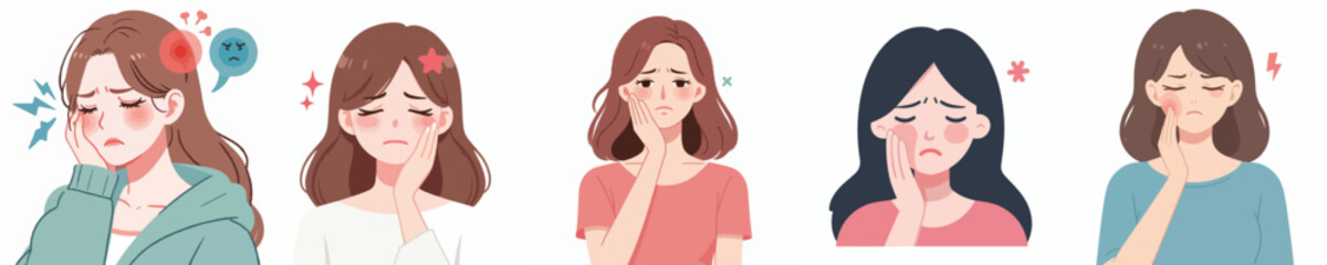 flat design vector collection of a young woman with flu