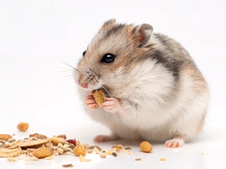 Adorable Hamster Stuffing Cheeks with Food Close-Up Photo