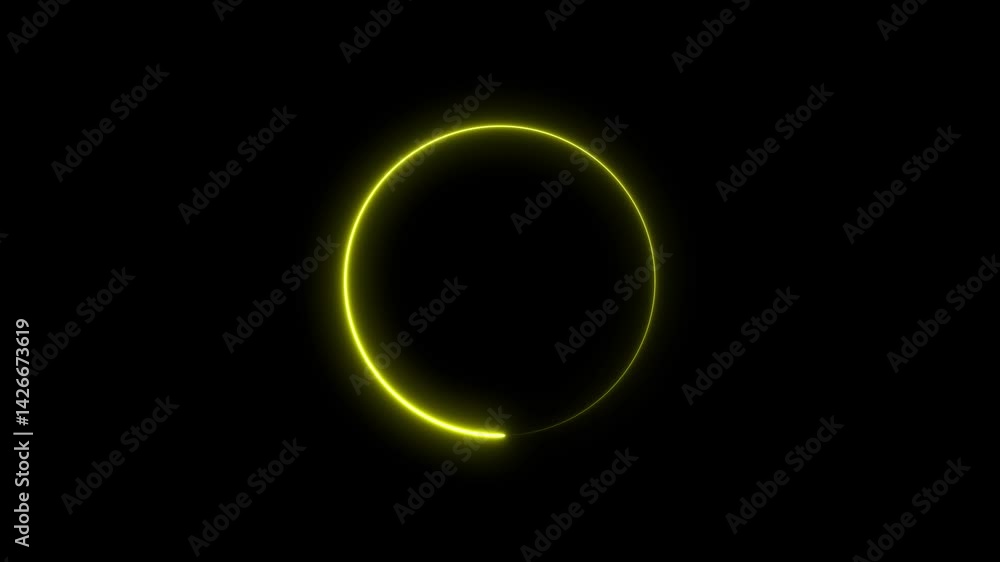 Poster yellow color loading circle animation on black background,loading circle neon glowing blue color ill