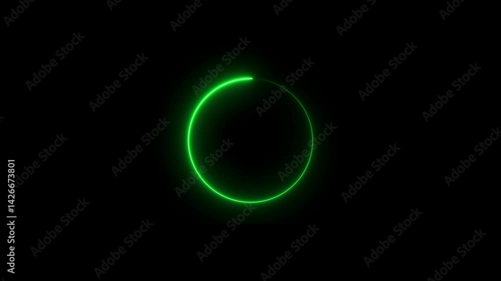 Poster abstract circle loading on black background.loading circle neon glowing green color illustration. do