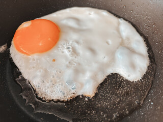 Close-Up of a Sunny Side Up Egg Frying in a Pan