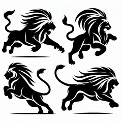 A set of Powerful Lion Silhouette Design