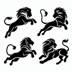 A set of Powerful Lion Silhouette Design