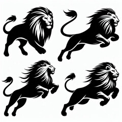 A set of Powerful Lion Silhouette Design