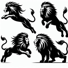 A set of Powerful Lion Silhouette Design