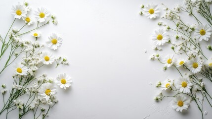 Fototapeta premium Delicate white flowers arrangement on pure white background nature photography minimalist style