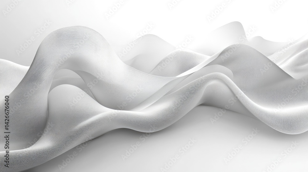 Poster dynamic white abstract waves studio setting digital art minimalist design aesthetic viewpoint