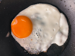 Close-Up of a Sunny Side Up Egg Frying in a Pan