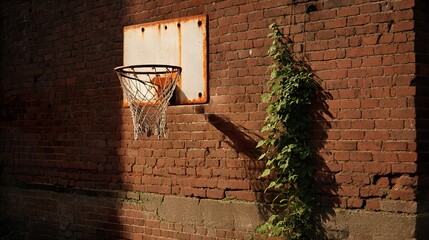 Captivating weathered basketball hoop showcasing its chipped orange paint with a story of games past lowercase
