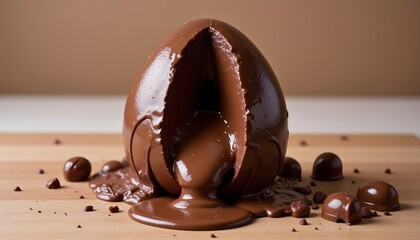A decadent chocolate Easter egg oozing with rich, velvety ganache, creating a stunning splash of indulgent sweetness.