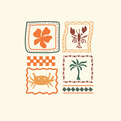 Tropical lobster flower palm tree elements vector graphic