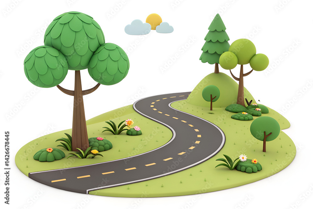 Poster road and tree map style design background