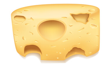 Hard yellow cheese - realistic vector illustration on white background. Cheese slice is suitable for packaging, advertising, farmers market products, menu design and branding of organic products