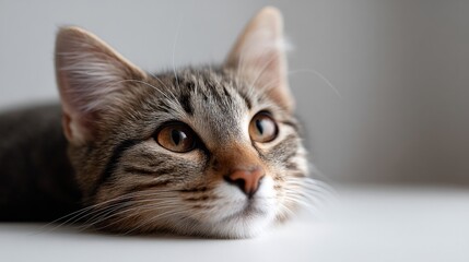 cat resting against white backdrop embodying tranquility
