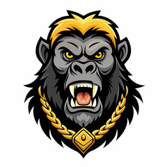 gorilla head wearing gold necklace vector
