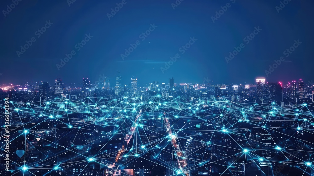 Poster smart city and intelligent communication network of things ,wireless connection technologies ,digita