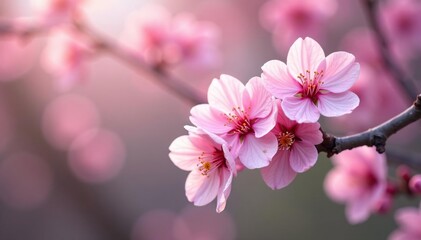 Fototapeta premium Delicate pink sakura blossoms, intricate branch pattern, design, branch