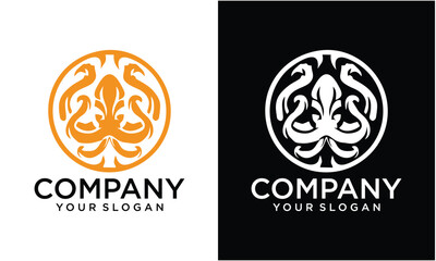 Creative Template for logos, labels and emblems with white silhouette of octopus. Vector illustration.