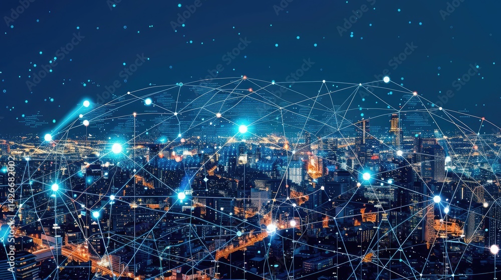 Poster smart city and intelligent communication network of things ,wireless connection technologies ,digita