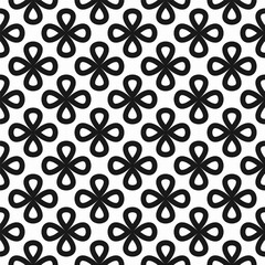 Seamless vector pattern with black clover like flower shapes in outline and linear style on a light background. Modern geometric design, ideal for stylish wallpapers, backgrounds, and prints