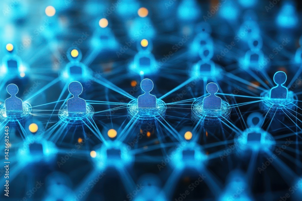 Poster digital network connections with abstract icons of human figures representing online communication a