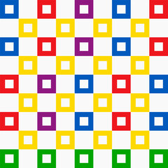 Vibrant colorful seamless checkered grid pattern. Square, block, tile, rectangle and quadrant shape in Memphis style. Geometric vector design wallpapers. Modern, hipster, and minimal aesthetics.