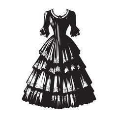 Fototapeta premium Classic Edwardian Dress silhouette, high waist and full sleeves – Edwardian Dress illustration – Minimalist Edwardian Dress vector – Ladies dress silhouette