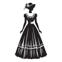 Fototapeta premium Vintage Edwardian Dress silhouette, timeless fashion elegance – Edwardian Dress illustration – Minimalist Edwardian Dress vector – Ladies dress silhouette