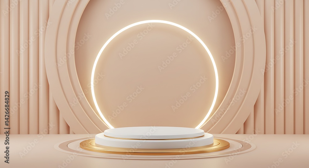 Poster minimalist product display podium with glowing circle and elegant design