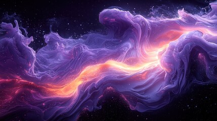 Fototapeta premium Cosmic Cloud of Purple and Orange Nebula with Sparkling Starfield