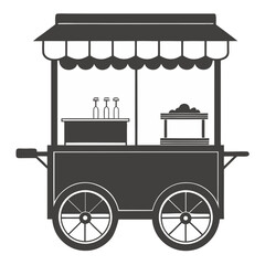 Silhouette Illustration of a Mobile Street Food Cart with Assorted Food Items