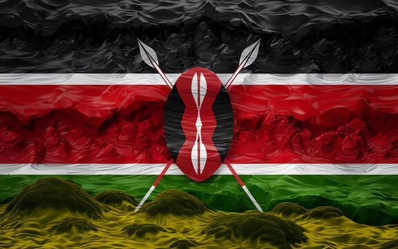 Patriotic Kenyan Flag Overlay on Rugged Mountain Peaks with Bold Colors 