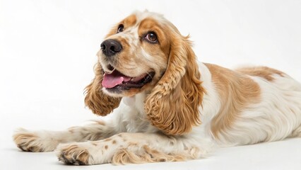 Close-up of Happy Young English Cocker Spaniel on Clean White Background 24