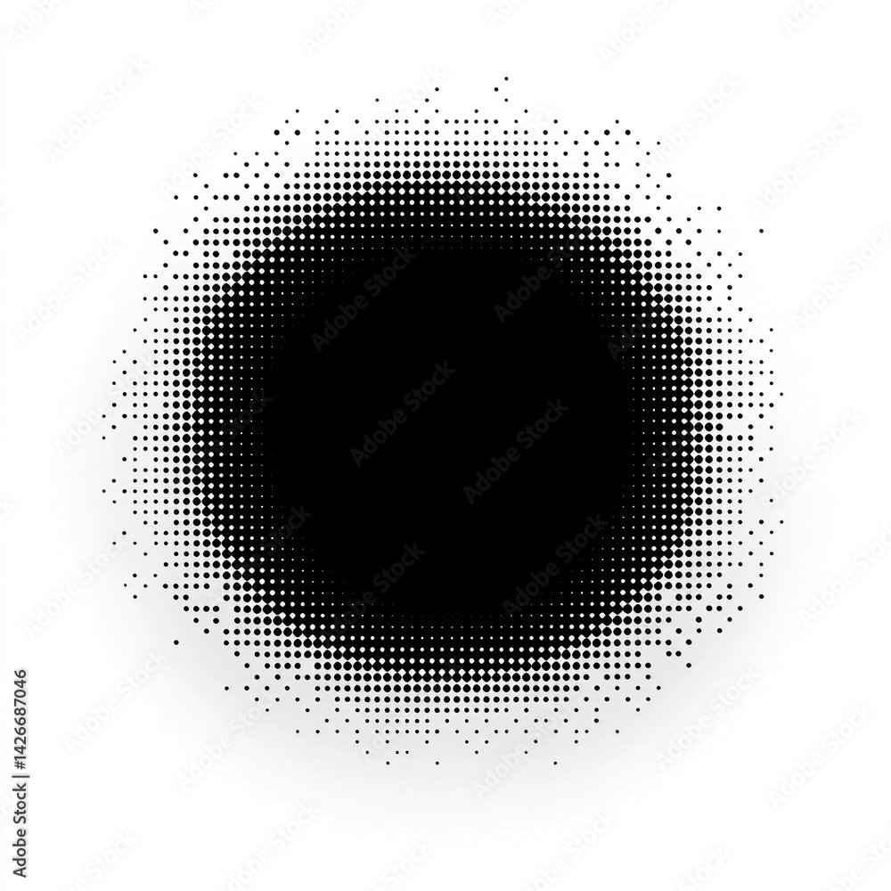 Poster blur black circle shape in halftone style white abstract circular.