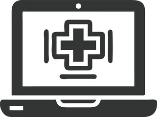 Fototapeta premium Laptop Featuring Bold Cross Symbol On Screen, Online Medical Sign Icon